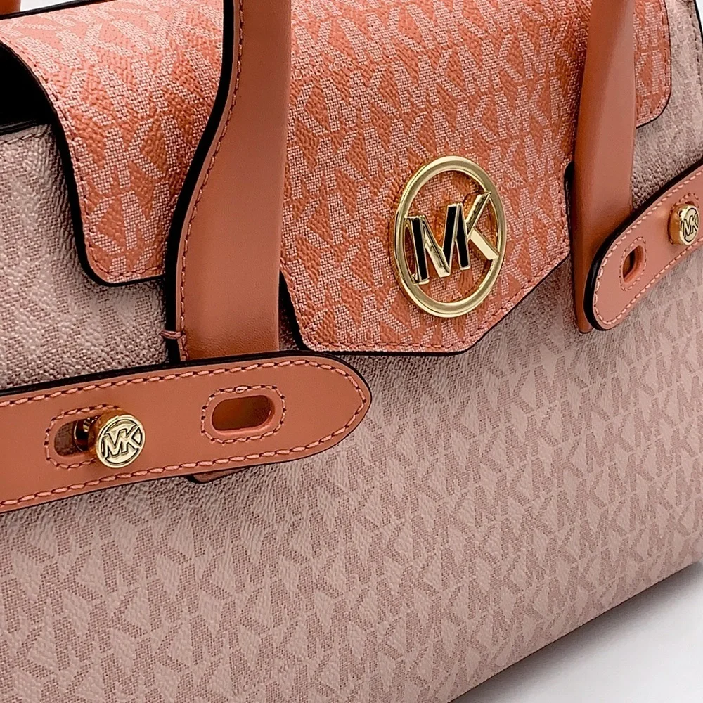 MICHAEL KORS Carmen Medium Color-Block Logo Satchel color Sherbert Multi
